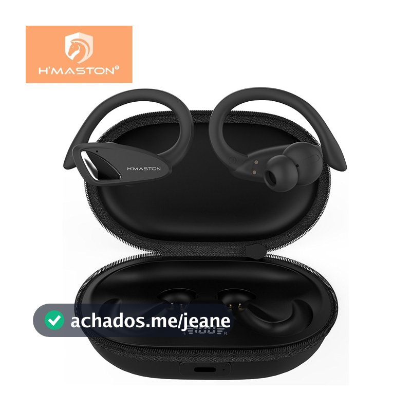 Fone de Ouvido Bluetooth Sem Fio Esportivo com Gancho 15h Bateria Display LED Cancelamento de Ruído