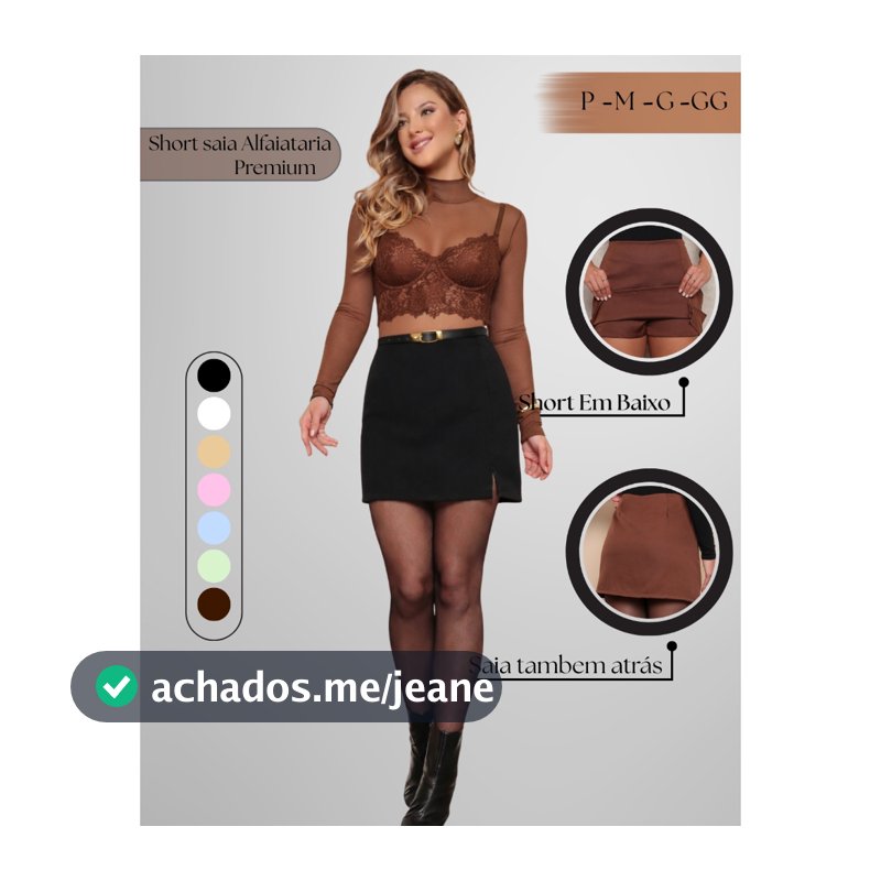 Short Saia Feminino Alfaiataria Fenda Lateral Ziper Lateral Moda Casual Elegante