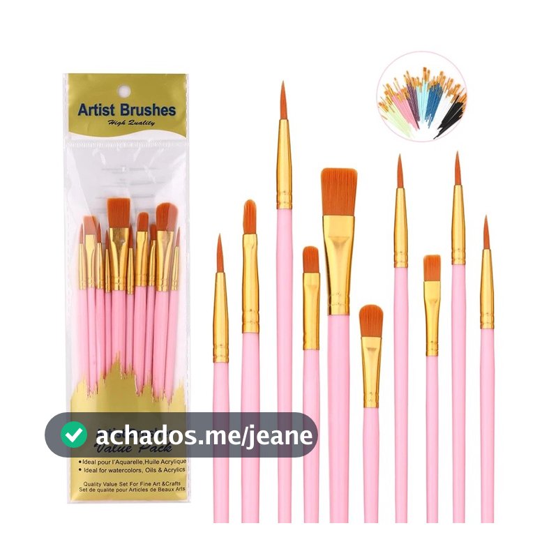 Conjunto De Pincéis De Pintura Com 10 Unidades , Cabelo De Nylon , Cerdas Duráveis Para Artistas , Aquarela , Corporal ,