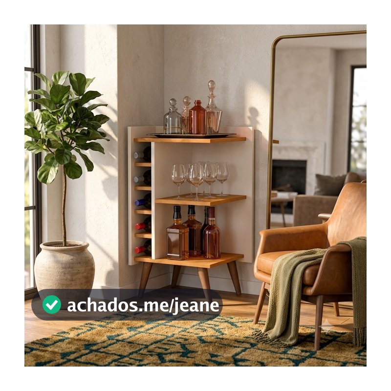 Aparador De Canto Sala Com Adega Bar Retrô Industrial Pés Palito Decoração Malbec - Cores Diversas