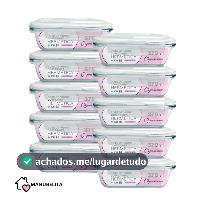 Conjunto 10 Potes de Vidro Hermético Marmita Tampa 4 Travas 370ml