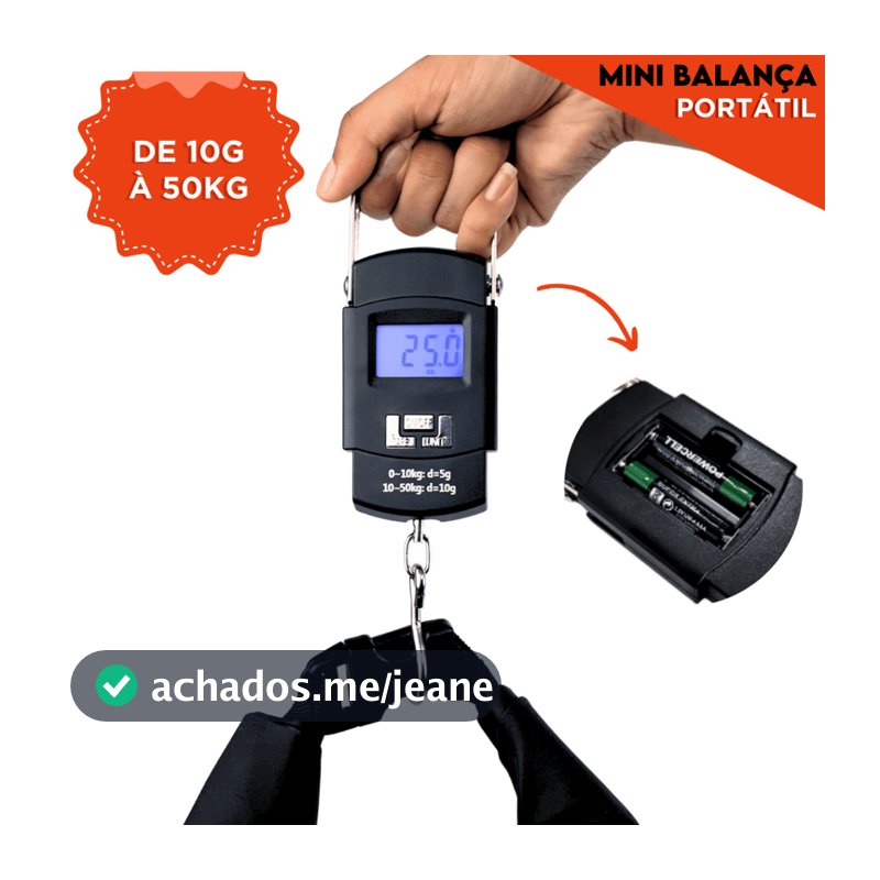 Balança De Mão Digital 50 KG com Pilhas -  Para Bagagem Bolsa e Pesca - AV