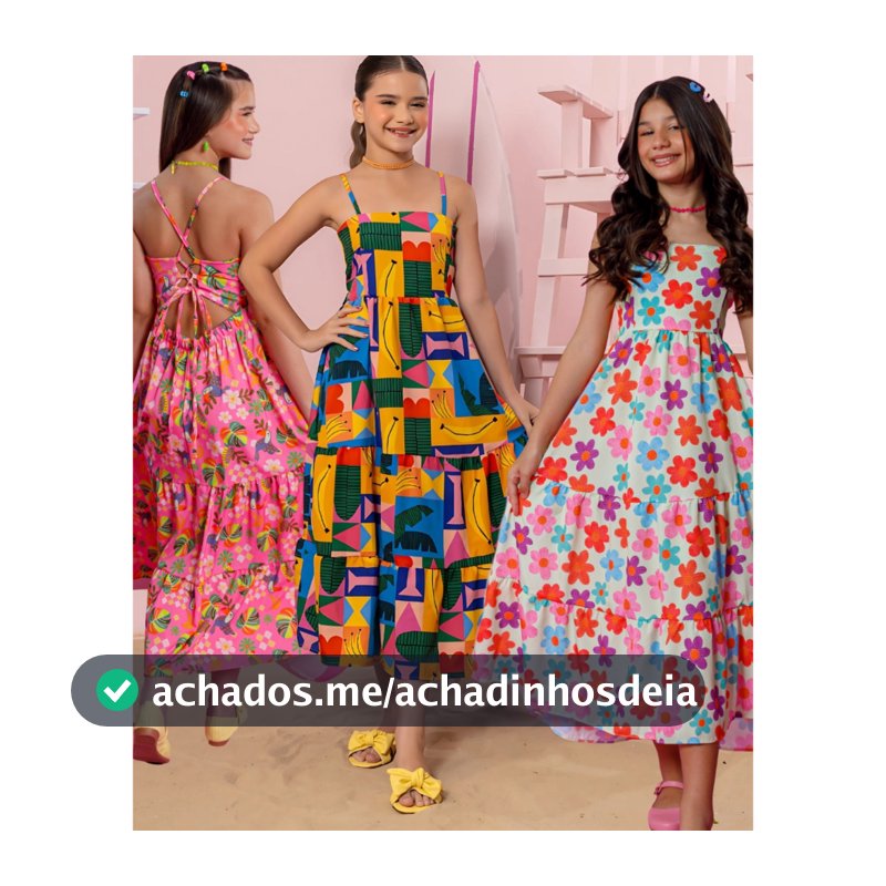 Vestido longo Melissa Estampado Infantil Juvenil, Roupa Menina tam., 4, 6, 8, 10, 12, 14, 16