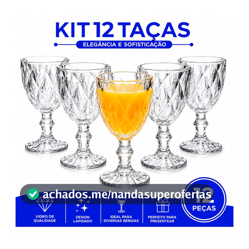 Jogo Taças Vidro Diamond Bico Jaca Abacaxi Conjunto Taça Para Água Vinho Tinto Suco Diamante