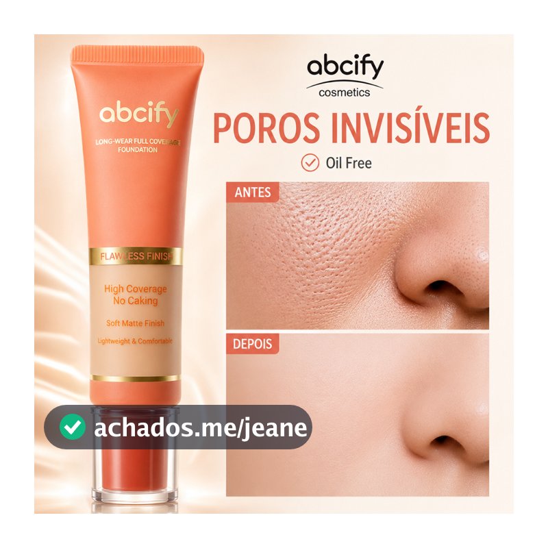 Base Líquida Matte Abcify Alta Cobertura Toque Seco Controle de Oleosidade Longa Duração 12H