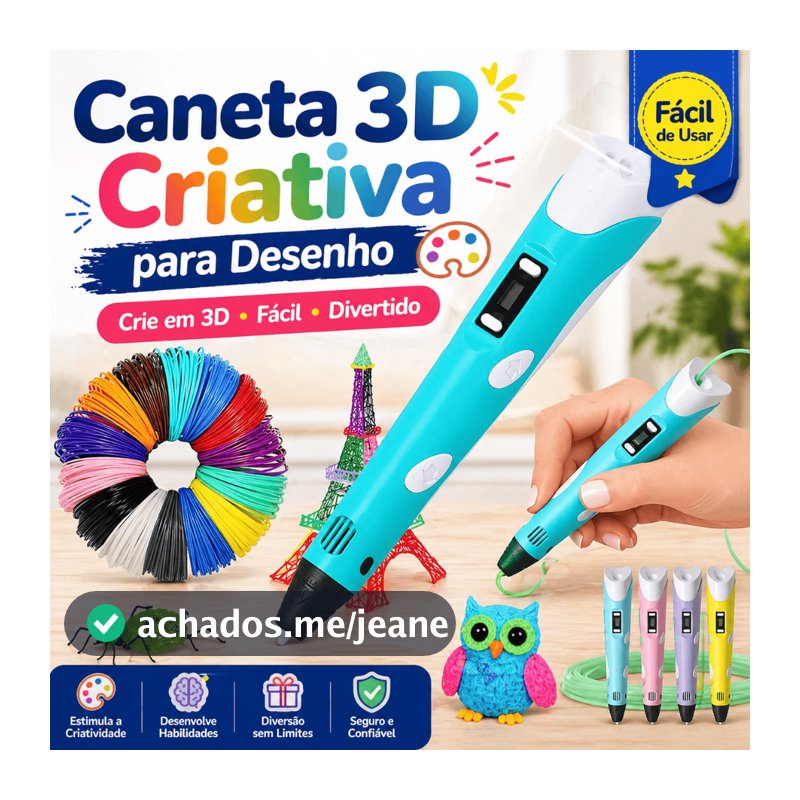 Caneta 3D para Desenho Infantil com Filamento Colorido LCD Ajuste de Temperatura Velocidade DIY Criativo Presente