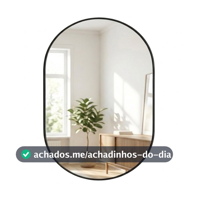 Espelho Pinterest Orgânico Decorativo Grande 64x44cm Borda em Couro 3cm - Mod. Pílula
