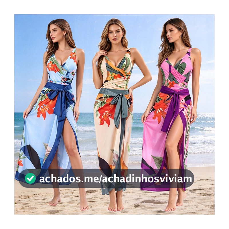 Conjunto Feminino Maiô Body + Saída de Praia Estampada - Floral Tropical