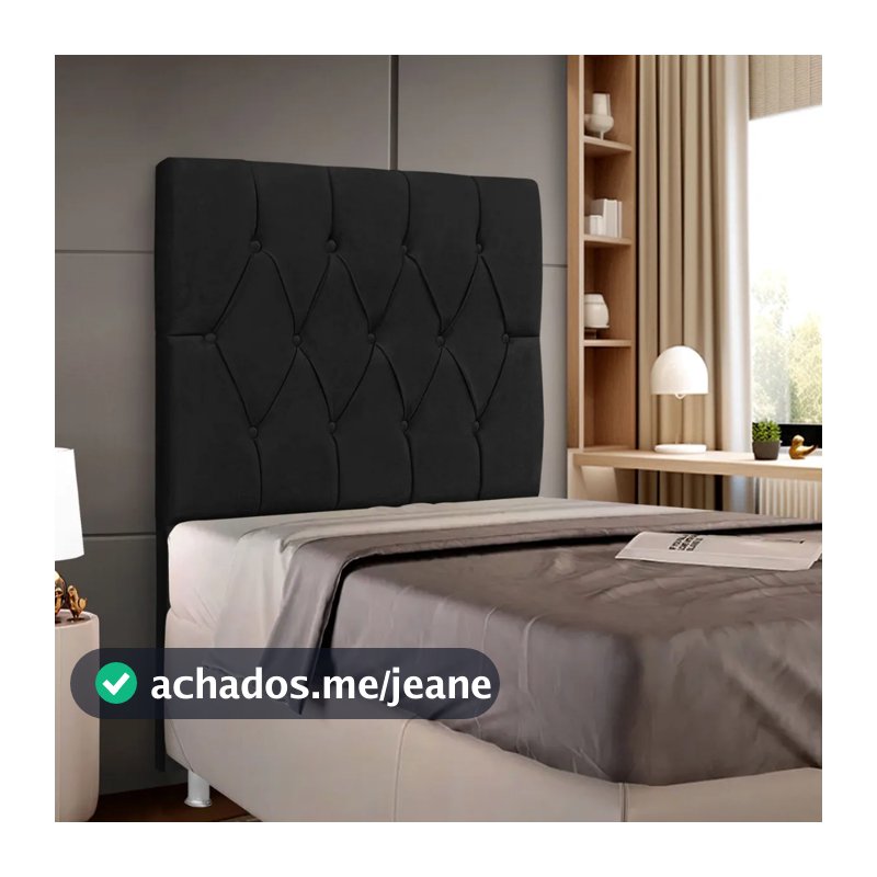 Cabeceira Crystal Suede Preto - Solteiro 90cm