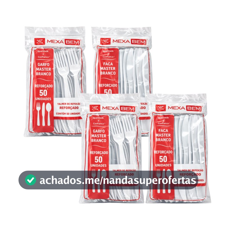 Kit Garfo e Faca Descartável 200 Unidades – 4 Pacotes de 50  Talheres Plásticos para Festa, Eventos