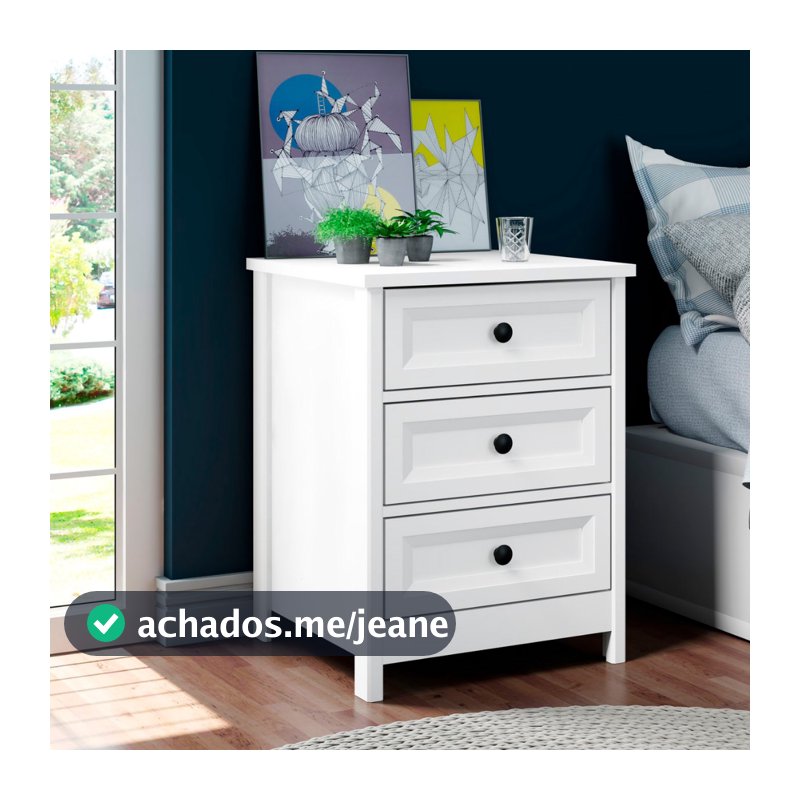 Mesa de Cabeceira Ditália 3 Gavetas DM-111 Branco