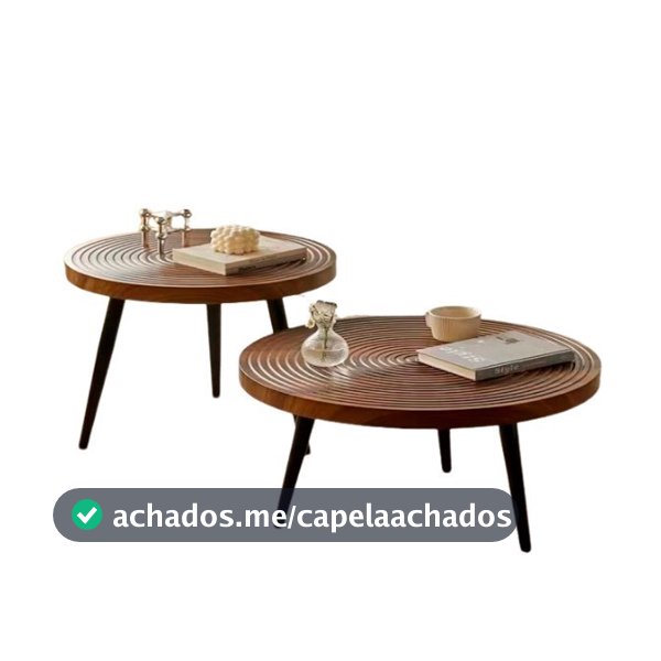 Kit 2 Mesas de Centro e Lateral Redonda Rústica Premium Para Sala de Estar