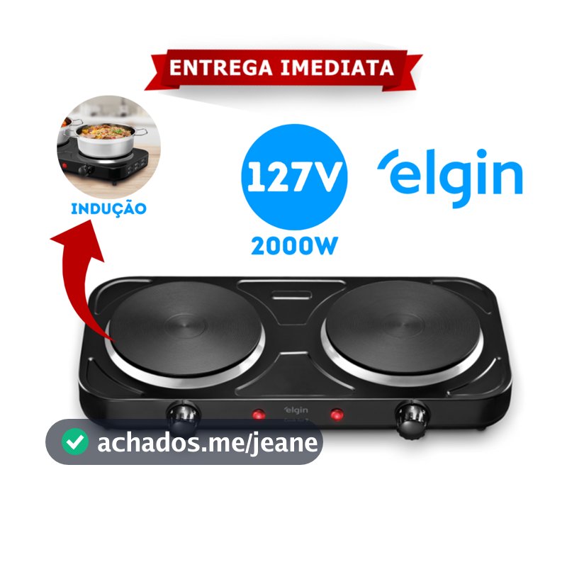 Fogão Elétrico 2 Bocas Elgin Preto 127V Indução 5 Temperaturas Double Cook