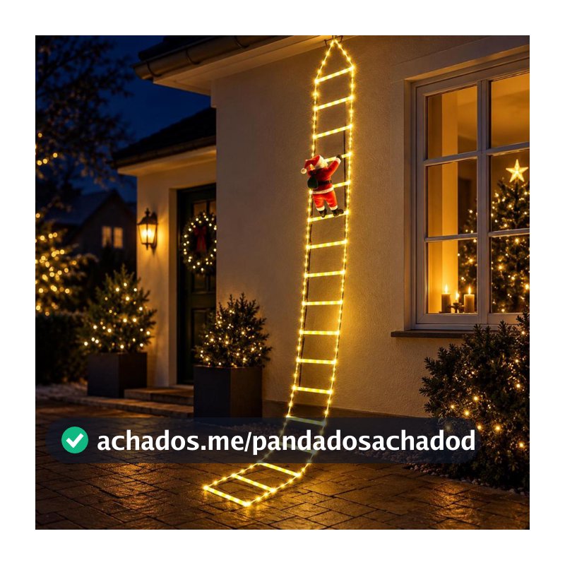 Decoração de Natal LED Papai Noel 3m para Escadas | Luz Branco Quente | Enfeite Decorativo
