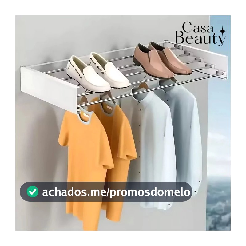 Varal de Parede Mágico Retrátil Dobrável de Alumínio Grande 80 e 100 cm CASA_BEAUTY