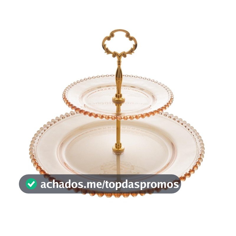 Prato Duplo para Doces Cristal Pearl Âmbar Metalizado Wolff 2 Andares para Sobremesas Frutas Festa Mesa Posta Decorativo