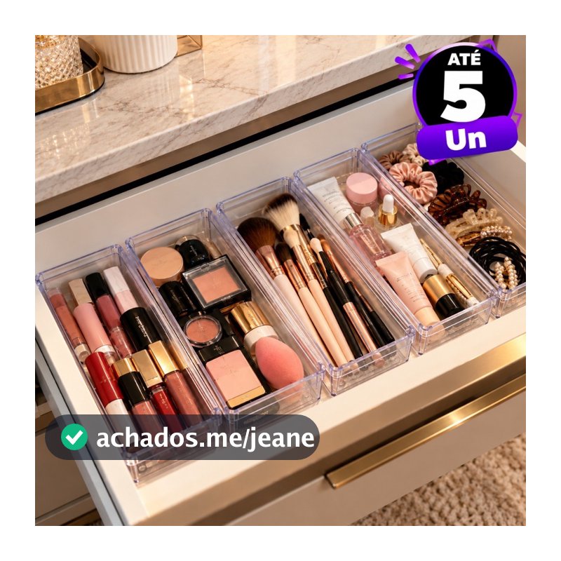 Organizador Multiuso Modular 1 a 5 Unid Maquiagem Acrílico Cristal Gaveta Geladeira 8x23x5,5