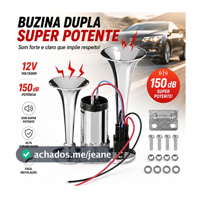 Buzina De Trem 2 cornetas 12v para carro moto van universal