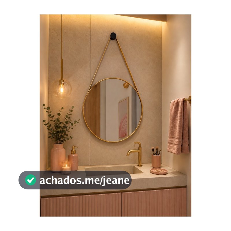 Espelho Adnet 30cm com Alça de Couro e Suporte para Banheiro Quarto Sala