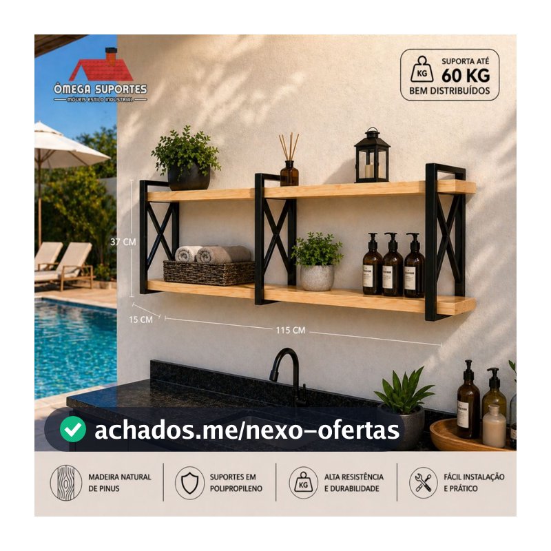 Prateleira Decorativa Suspensa 15cm prof. Marca Ômega