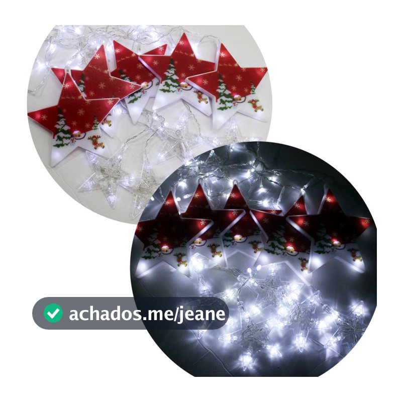 Varal Pisca LEDs Decoração Estrelas Natal Noel Branco De 3M