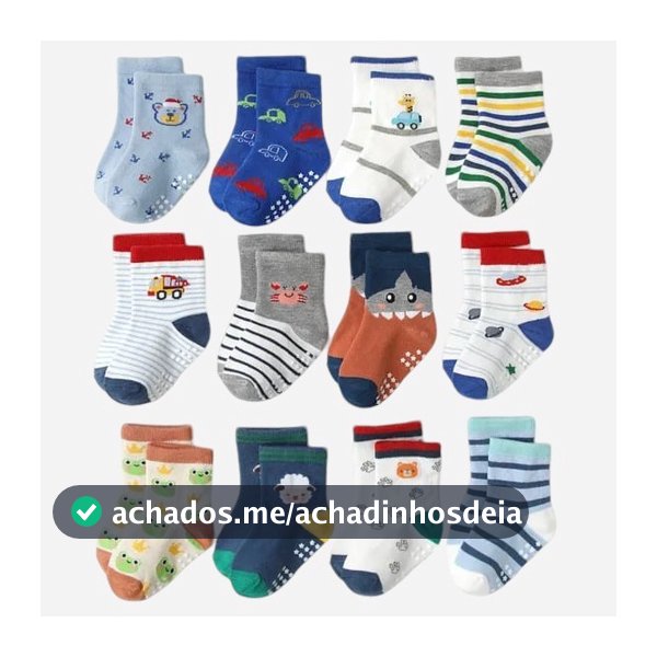 Kit 6 e 12 Pares de Meias Masculino para Recém Nascidos e Bebê Menino c/ Antiderrapante