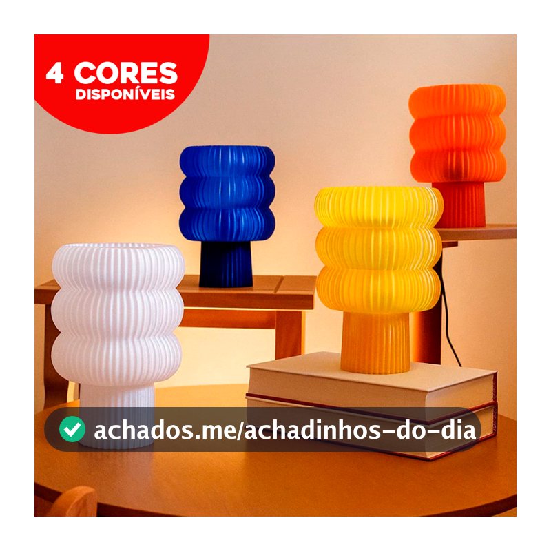 Luminária Abajur "Ondas" moderna e contemporânea para mesa de cabeceira, quarto e sala colorida