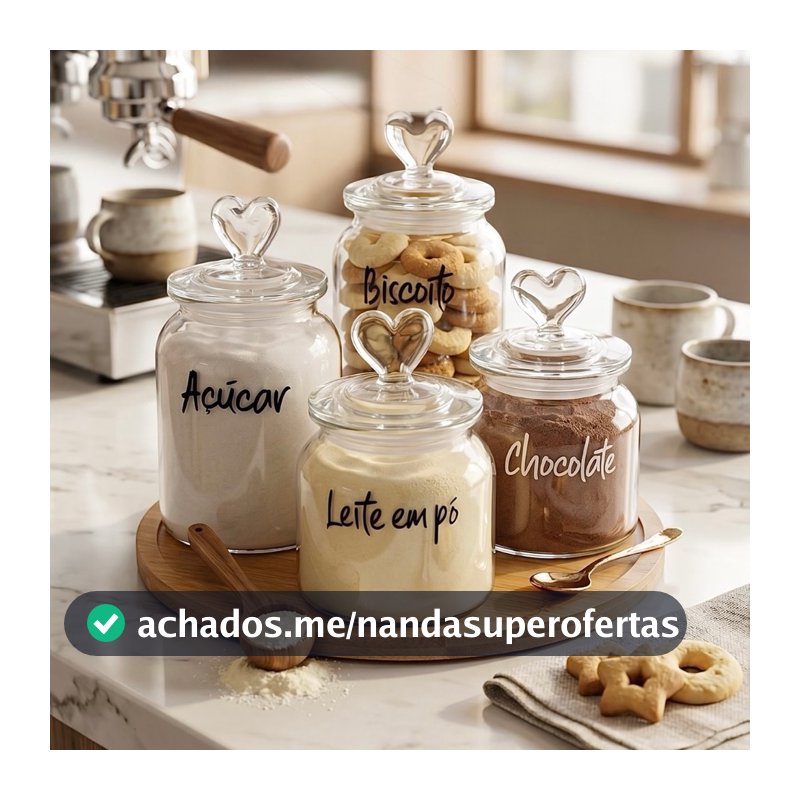 KIT 5 PEÇAS 4 POTES CORAÇÃO E BANDEJA GIRATÓRIA