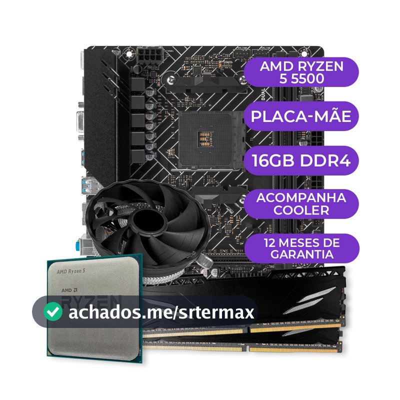 Kit Upgrade Gamer, Processador AMD Ryzen 5 5500, A520M, 16GB DDR4