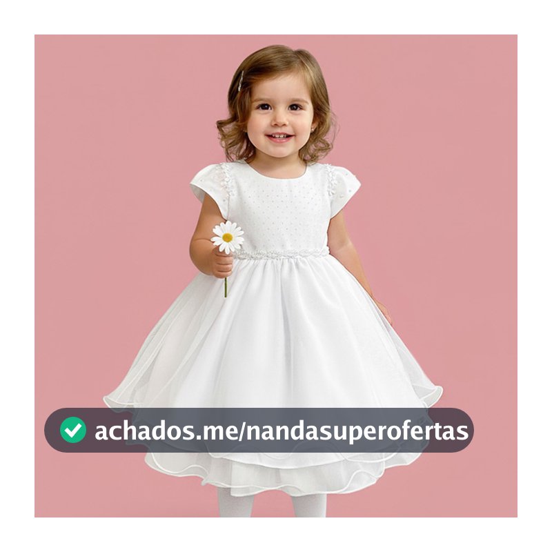 Vestido Bebe Batizado Manga Princesa Saia Gode Cinto Pérolas P M G e 1 2 3 - (6479/6480)