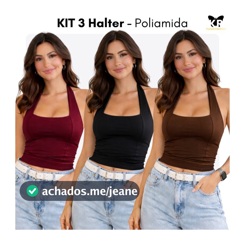 Kit 3 Blusa Halter Feminina Poliamida Suplex Frente Única Moda Feminina Casual