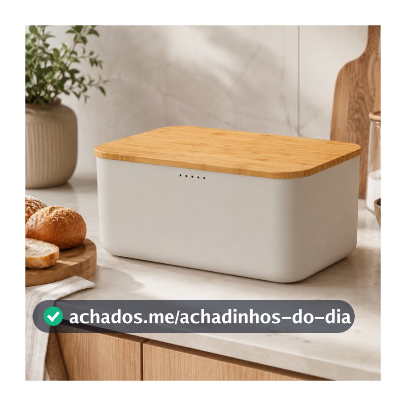 Porta Pão Com Tampa Bambu Cesto Organizador Pães Para Cozinha