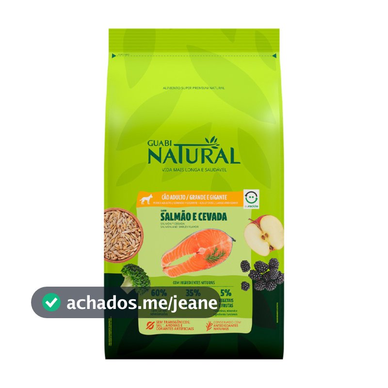 Ração Guabi Natural Cães Adultos Porte Grande e Gigante 12 kg Sabor Salmão e Cevada