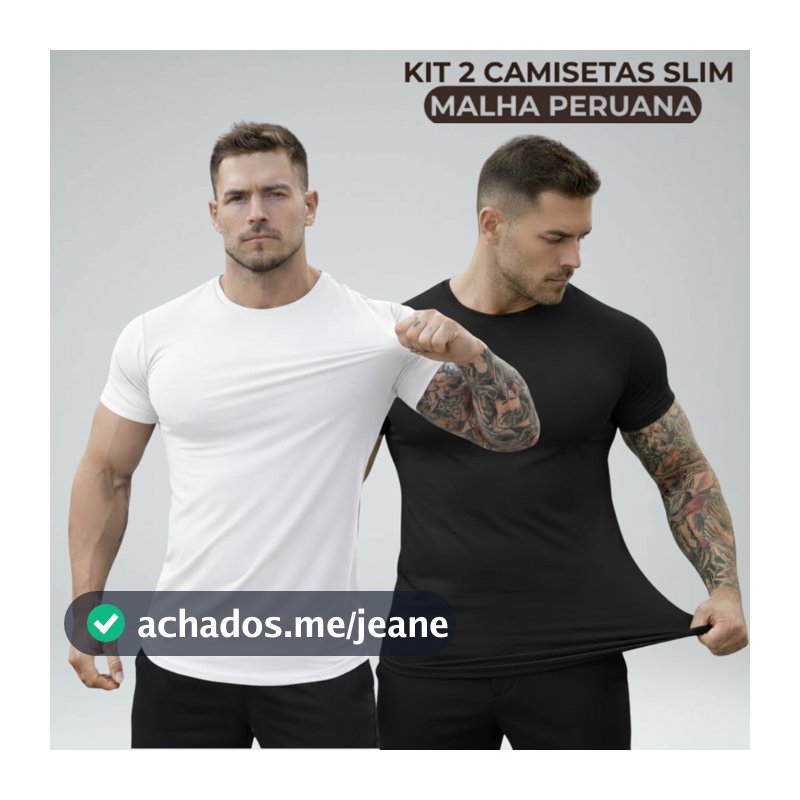 KIT 2 Camiseta Básica Masculina Slim Pima Algodão Camisa Lisa