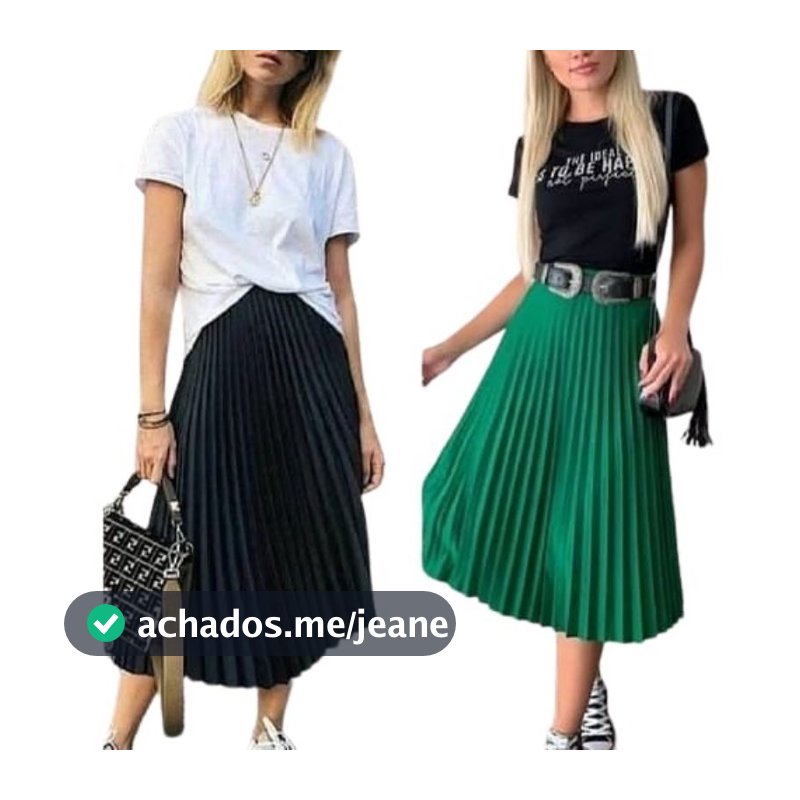 Saia midi plissado com forro moda helanca