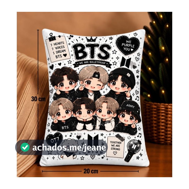 Almofadinha BTS 20x30cm com Enchimento de Silicone – Estampas K-Pop