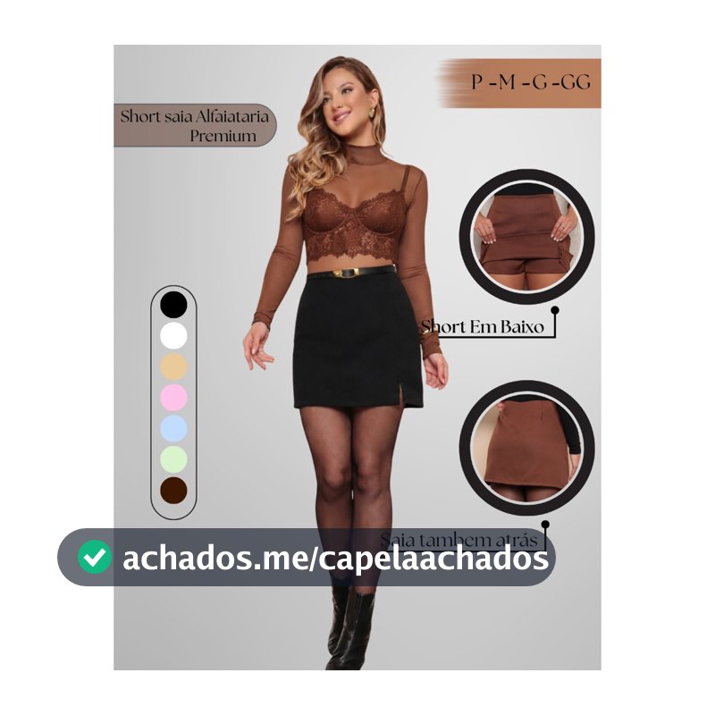 Short Saia Feminino Alfaiataria Fenda Lateral Ziper Lateral Moda Casual Elegante
