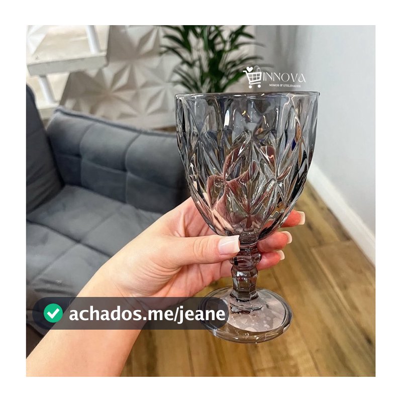 Jogo de Taças Diamond Vidro FUMÊ/CINZA Diamante 340ml