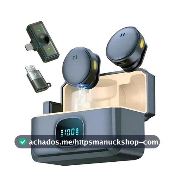 Microfone Lapela Redondo Imã Sem Fio Tipo C Preto Anti Ruído Duplo Mymotors Para Android E IOS
