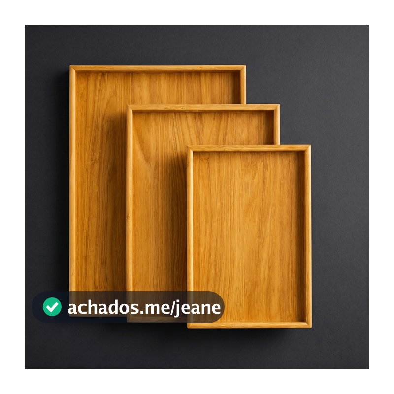Kit 3 Bandejas de Bambu Retangular Café da Manhã Petisqueira Decorativa Multiuso Cozinha