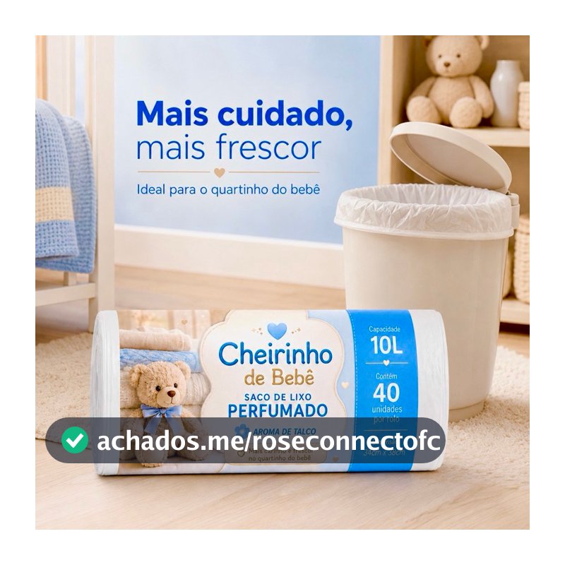 Saco de Lixo Perfumado Aroma Talco 10L 40 Sacos 34x38cm Resistente Anti Odor Mau Cheiro Pia Banheiro