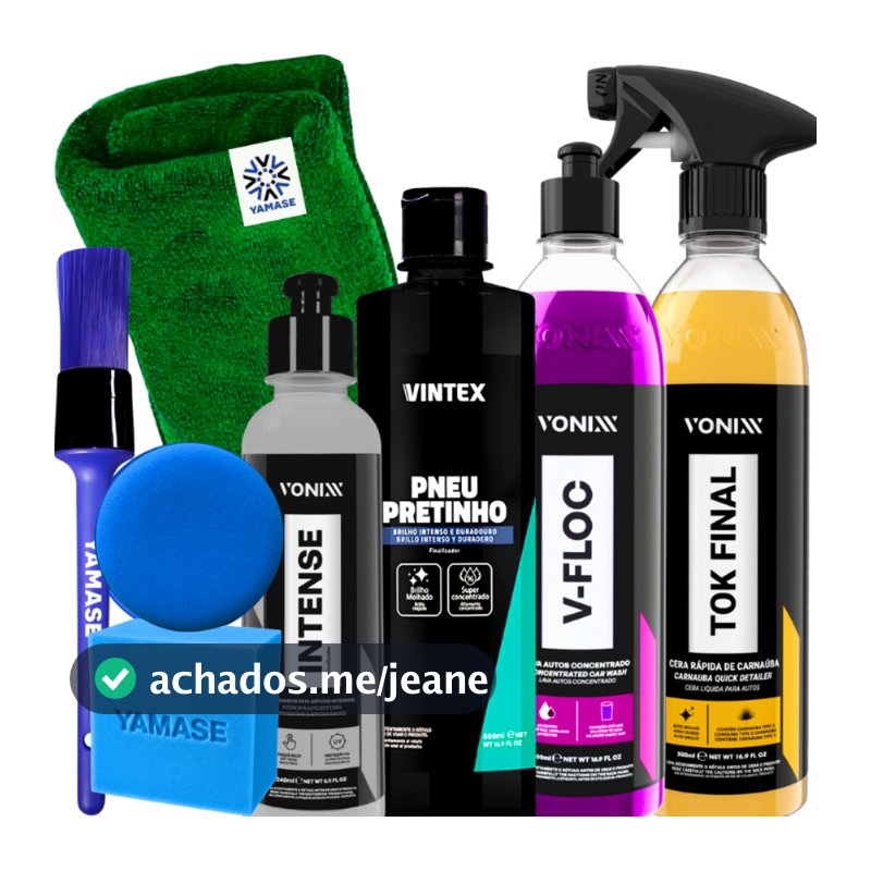 Kit Estética Automotiva Vonixx V-Floc Tok Final Intense 240ml Pneu Pretinho Pano Pincel E Aplicador