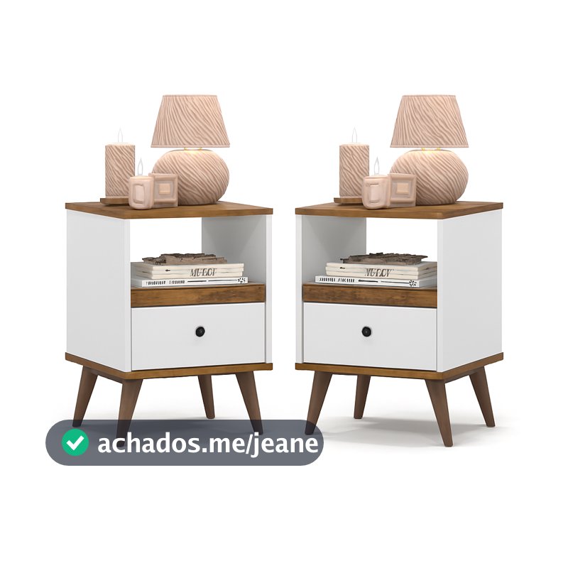 Kit 2 Criado Mudo Mesa de Cabeceira Ted 1 Gaveta Pés Palito 34cm MDP