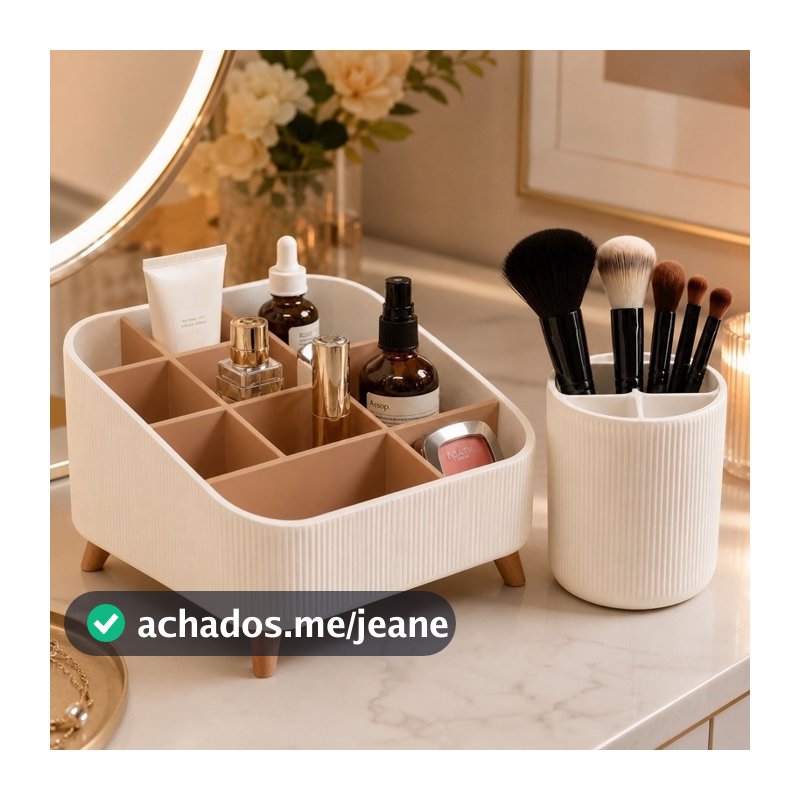 Kit Organizador de Maquiagem e Porta Pincéis | Elegante para Penteadeira, Cosméticos e Skinc