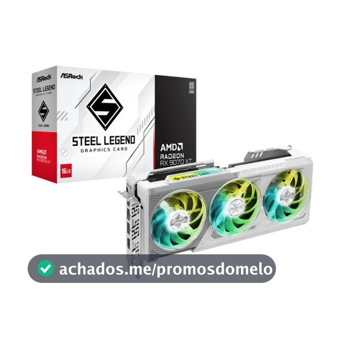 Placa de Vídeo AsRock RX 9070 XT Steel Legend White 16GB GDDR6 256bits - 90-GA5DZZ-00UANF