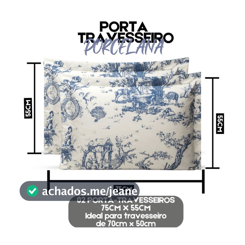 Kit Porta-Travesseiro Estampado Algodão Porcelana 02 Peças