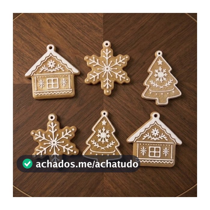 Kit Enfeites Árvore de Natal Estilo Biscoito - Casinha, Estrela, Árvore - Decoração Natal Criativa