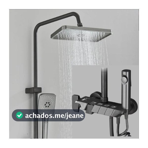 Chuveiro Ducha 4 Saídas Misturador Termostato Digital Mão Ducha Chuveiro Deslizante Fixaçãos Preto