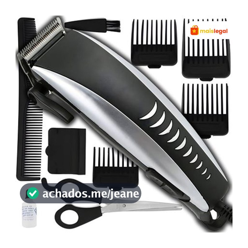 Máquina De Cortar Cabelo Barbeador Aparador Profissional Acabamento Barba 9 Peças Elétrico 110V