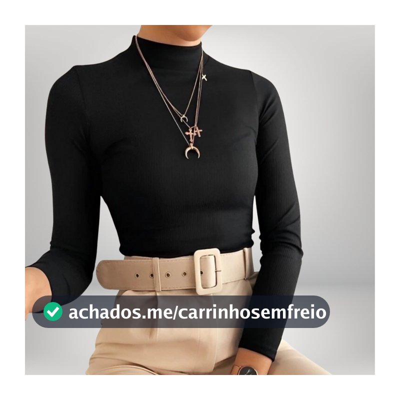 Blusa Feminina Manga Longa Cacharrel Confortável Básico Gola Alta